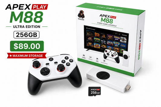 Apex Play 4K Retro Game Stick | 30,000+ Classic Games | Dual Wireless LED Controllers | Plug & Play Portable Console