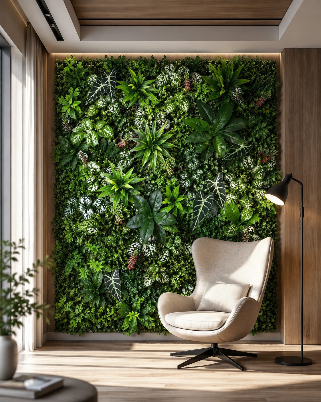 Set of 4 Premium Artificial Foliage Wall Panels 60x40cm – Stylish Green Decoration for Living Room, Entrance, Kitchen & More