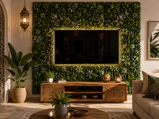 Set of 4 Premium Artificial Foliage Wall Panels 60x40cm – Stylish Green Decoration for Living Room, Entrance, Kitchen & More