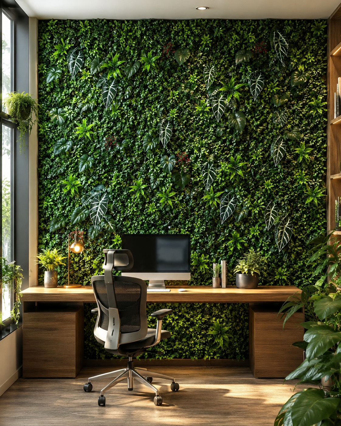 Set of 4 Premium Artificial Foliage Wall Panels 60x40cm – Stylish Green Decoration for Living Room, Entrance, Kitchen & More