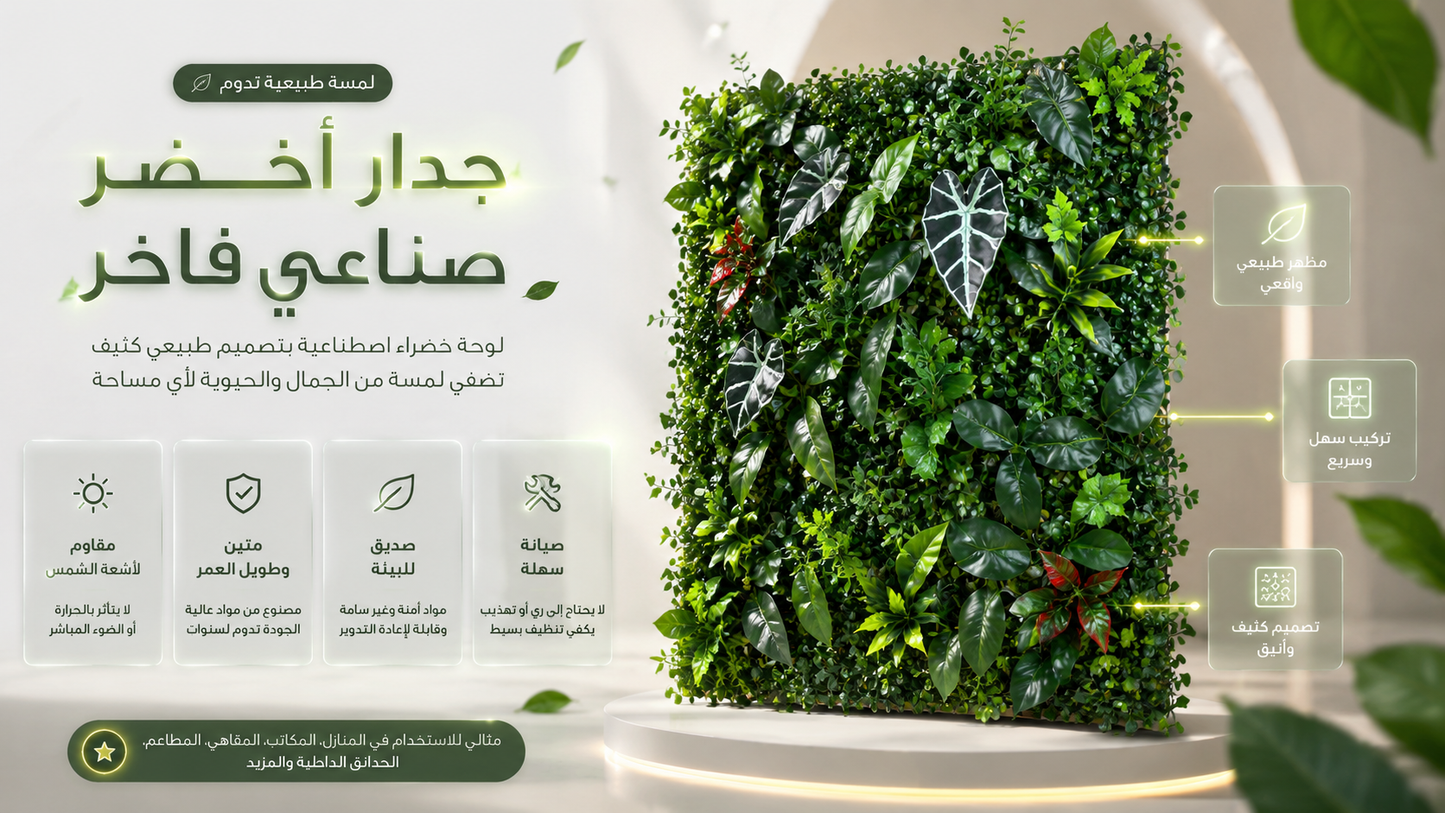 Set of 4 Premium Artificial Foliage Wall Panels 60x40cm – Stylish Green Decoration for Living Room, Entrance, Kitchen & More