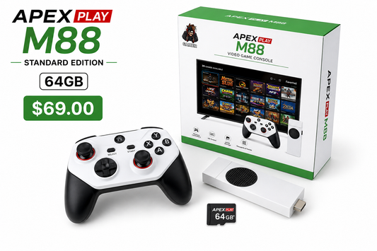 Apex Play 4K Retro Game Stick | 30,000+ Classic Games | Dual Wireless LED Controllers | Plug & Play Portable Console